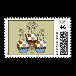 Cute Polka Dot Cupcake Monster Postage Stamp