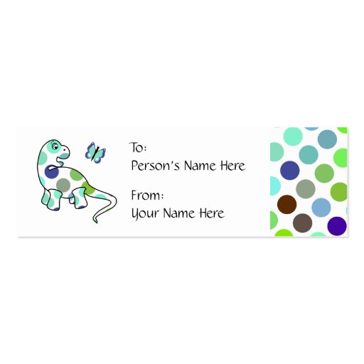 Cute Polka Dot Dinosaur Gift Tag Business Card Templates (front side)