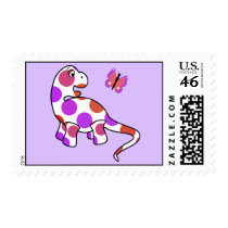 Cute Polka Dot Dinosaur Postage Stamp by polkadotpizazz Cute Polka Dot Dinosaur Postage Stamp