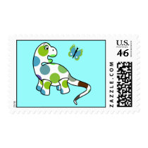 Cute Polka Dot Dinosaur Postage Stamp by polkadotpizazz Cute Polka Dot Dinosaur Postage Stamp