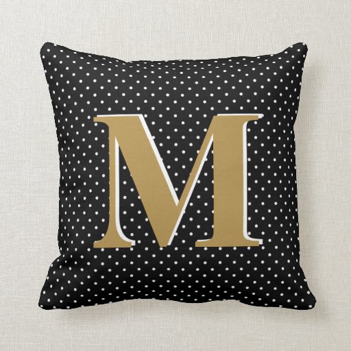 Cute Polka Dots, Black & Gold, add Initial Throw Pillow Zazzle