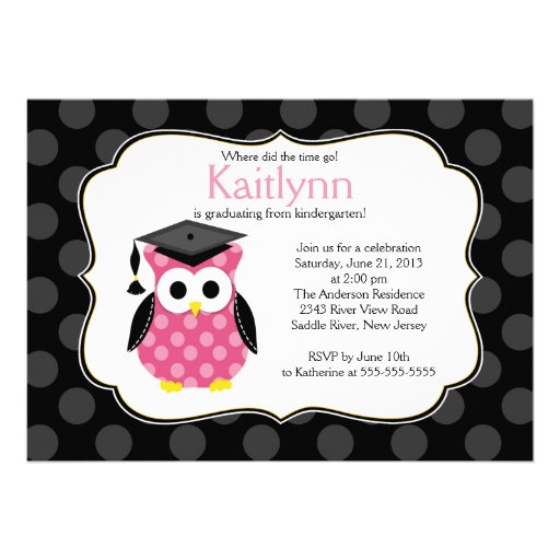 Cute Polka Dots Grad Owl Girl Graduation Cards (front side)