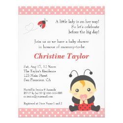 Cute Polka Dots Ladybug Girl Baby Shower Custom Invitations