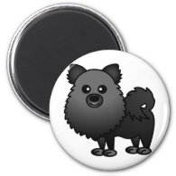 Cute Pomeranian Cartoon - Black Fridge Magnet