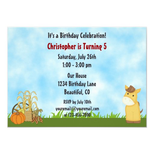Cute Pony and Barn Autumn Horse Birthday Invite