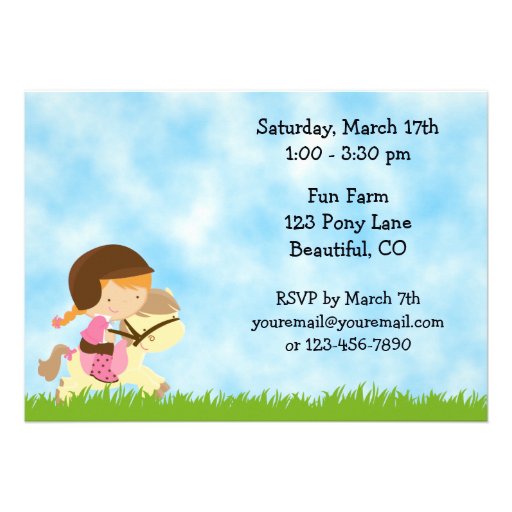 Cute Pony Rides Birthday Invitation for Girls