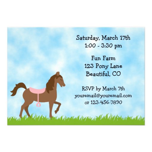 Cute Pony Rides Birthday Invitation for Girls