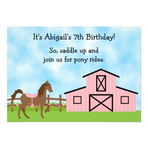 Cute Pony Rides Birthday Invitation for Girls