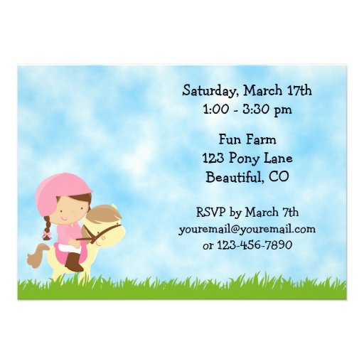Cute Pony Rides Birthday Invitation for Girls