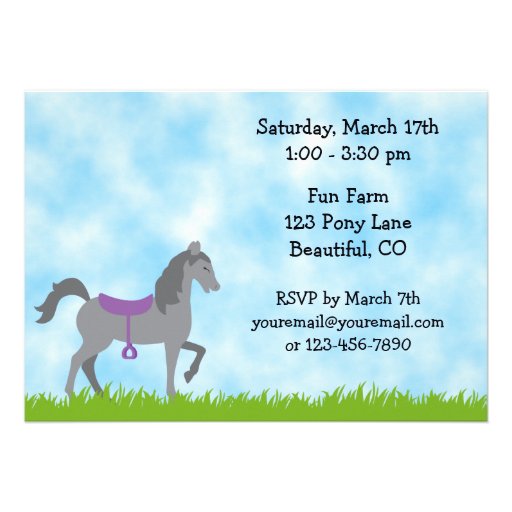Cute Pony Rides Horse Birthday Invitation ~ Girls