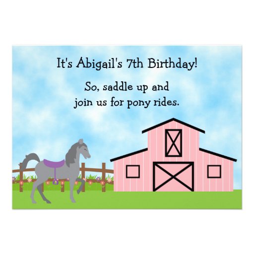 Cute Pony Rides Horse Birthday Invitation ~ Girls