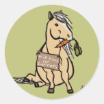 Cute Pony Will Work For Carrots Round Sticker