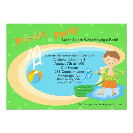 Cute Pool Party Boys Birthday Invitation (front side)