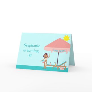 Cute pool party girl's birthday card invitation card