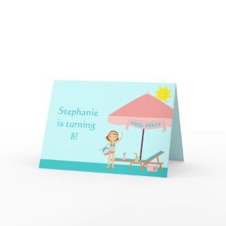 Cute pool party girl's birthday card invitation card