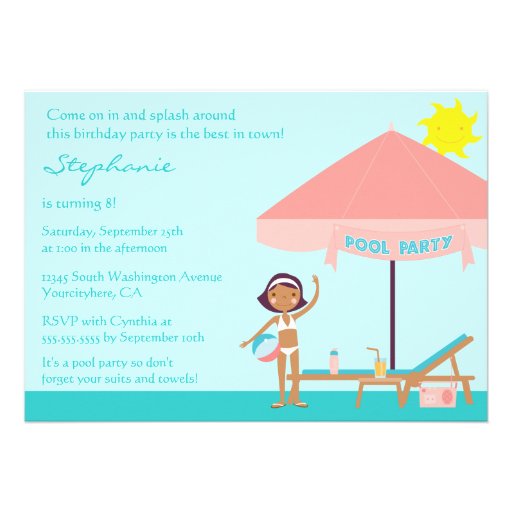 Cute pool party girl's birthday party invitation