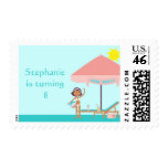 Cute pool party girl's birthday postage stamps