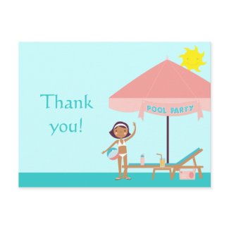 Cute pool party girl's thank you postcard postcard