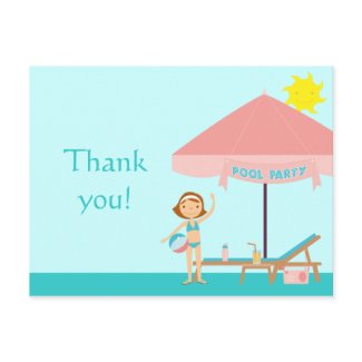 Cute pool party girl's thank you postcard postcard