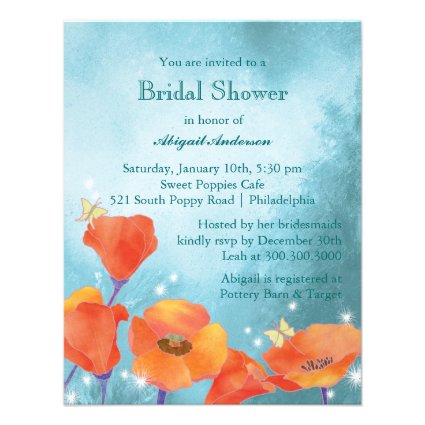 Cute Poppy Floral Bridal Shower Invites