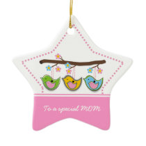 Cute pregnant birdies flowers Mother's Day Christmas Ornaments