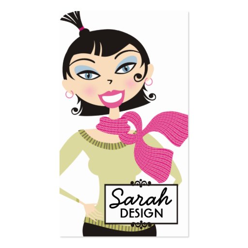 Cute pretty girl yarn scarf knitting crochet business cards (front side)