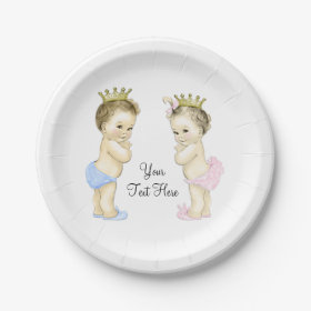 Cute Prince and Princess Boy and Girl Twin Baby 7 Inch Paper Plate