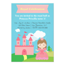 Cute Princess and Castle, Girl Birthday Party Card