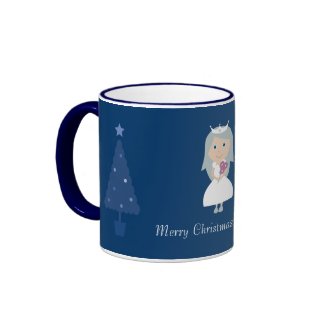 Cute Princess & Christmas Trees Blue & White Mug mug