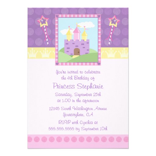 Cute princess party castle birthday invitation