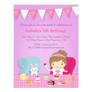 Cute Princess Tea Party Birthday Invitations
