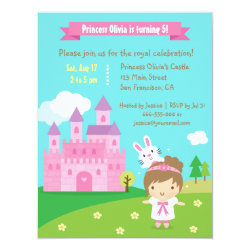 Cute Princess Themed Bunny Girl Birthday Party Personalized Announcement Cards