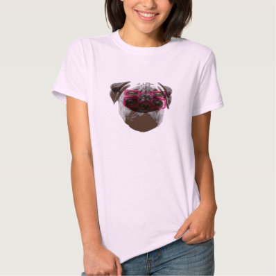 Cute Pug Hipster with Pink Glasses T Shirts
