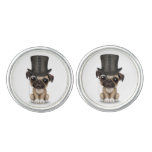 Cute Pug Puppy with Monocle and Top Hat White Cufflinks