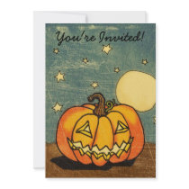 Cute Pumpkin Against Moon Invitations by opheliasart Cute Pumpkin Against Moon Invitations