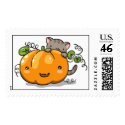 Cute pumpkin and kitten postage stamp