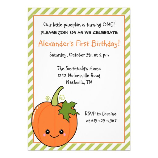 Cute Pumpkin Birthday Personalized Invite