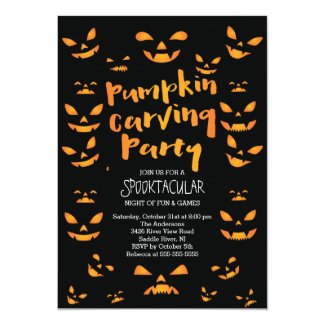 Cute Pumpkin Carving Halloween Party Invitation