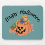 Cute Pumpkin Cat with Mice Happy Halloween D1 mousepads