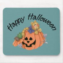 Cute Pumpkin Cat with Mice Happy Halloween D1 mousepads