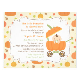 Cute Pumpkin Stroller Fall Baby Shower Invitations
