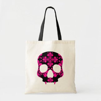 Cute punk goth fanged skull hot pink and black bag
