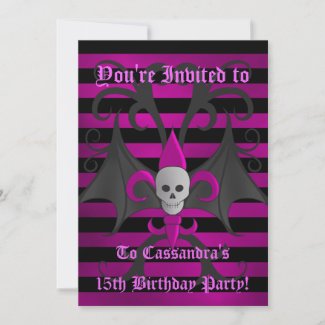 Cute punk goth skull fuscia birthday party teen zazzle_invitation