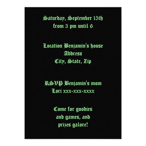 Cute punk goth skull green birthday party teen boy personalized invite