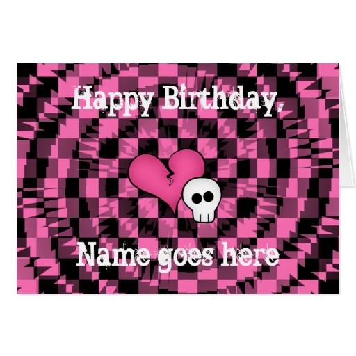 cute punk goth hot pink and black birthday card