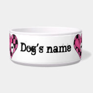 Cute punk hot pink and black hearts and skulls petbowl