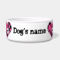 Cute punk hot pink and black hearts and skulls dog water bowls
