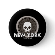 Cute Punk Skull New York Button Dark