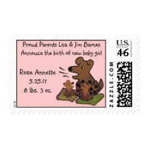 Cute Puppies New Baby Girl Announcement Stamps