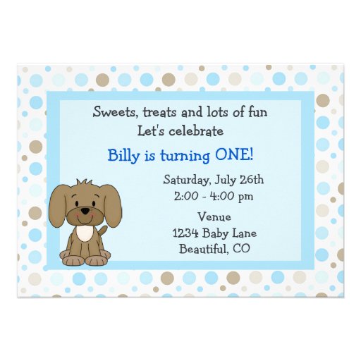 Cute Puppy 1st Birthday Invitation for Boys